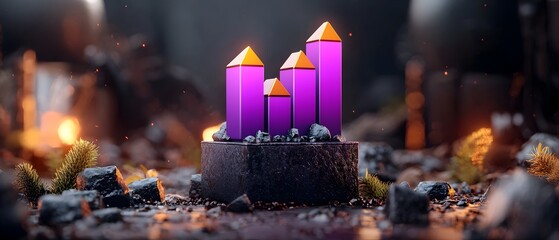 Poster - Sleek futuristic purple infographic chart on a dimly lit industrial style setting showcasing data driven financial analytics and strategic planning  Cinematic 3D rendering with a modern