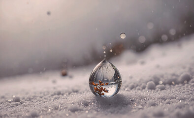 Poster - Small glass of water with a leaf in it. The leaf is floating on top of the water