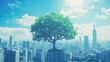 © FACTORY GRAPHICA  - Green Tree Growing on Skyscraper – Ecology Concept