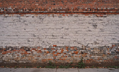 Poster - Brick wall with a white brick wall in the middle. The wall is old and has some cracks
