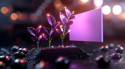 Poster - exquisite purple business chart growing on a dark scene showcasing a profit and investment metaphor 