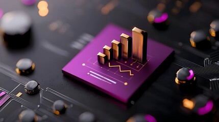 Poster - Dynamic and Futuristic Purple Business Chart on Dark Backdrop with Blank Area for Data Visualization Financial Analysis and Digital Presentation of Statistics and Infographics