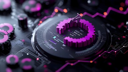 Poster - Sophisticated 3D Data Visualization Dashboard Showcasing Financial Metrics and Investment Insights on a Dark Backdrop with Room for Text Overlay