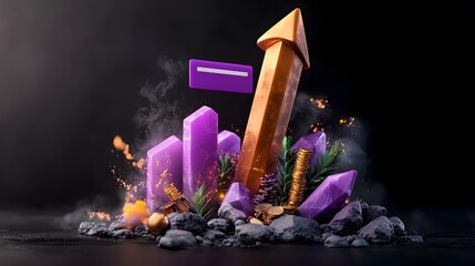Poster - visionary purple financial chart soaring on dark futuristic backdrop with placeholder metaphorical r