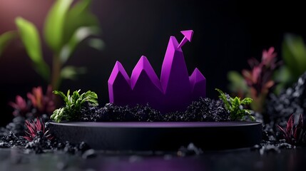 Poster - breathtaking purple business chart on a dark backdrop with an empty zone showcasing financial growth