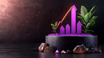 Poster - breathtaking purple business chart on dark backdrop with empty zone