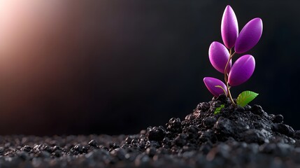 Poster - Exquisite purple business chart or graph depicting the growth profit and investment metaphor with a futuristic cinematic and minimalist 3D visualization on a dark scene backdrop