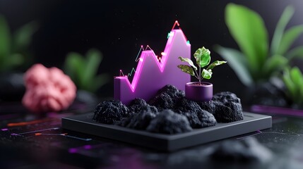 Poster - Refined Purple Business Chart with Sleek Data Visualization and Copy Space for Financial Reporting Profit and Investment Metaphor 3D Rendering Modern Abstract Corporate