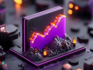 Poster - Ascending Purple Data Visualization Graph on Sleek Cyberpunk Inspired Backdrop Symbolizing Technological and Economic Progress in a Futuristic Innovative Manner