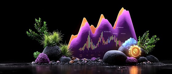 Poster - elegant purple business analytics chart on a somber dark backdrop showcasing a metaphorical concept 