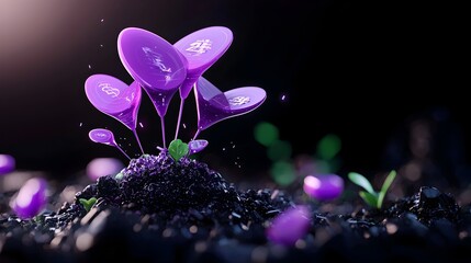 Poster - Sleek futuristic purple business chart growing organically from a dark moody backdrop conveying a sense of expansion and financial progress