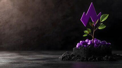 Poster - Vibrant growing purple business chart emerging from a dark moody background with a clean mock up space for additional visuals  Depicting a financial growth and trade concept
