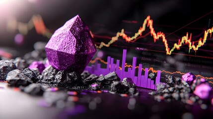Poster - captivating purple chart graph displaying detailed financial development and trade data visualizatio