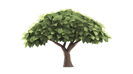 Sticker - A stylized, low-poly tree with lush green leaves on a simple white background.