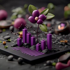 Poster - rendered 3d visualization of a dynamic purple business chart blossoming against a somber background 