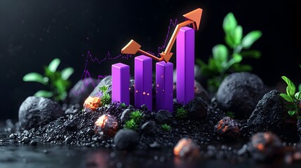 Poster - vibrant growing purple business chart emerging from a dark moody background with a clean mock up spa