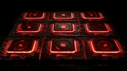Poster - A futuristic circuit board with glowing red elements, reflecting the power and complexity of modern technology.