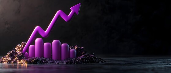 Poster - Glowing Purple Ascending Line Chart Graph Depicting Data Visualization for Corporate Commerce Finance and Economic Analytics on a Dramatic Shadowy Surface