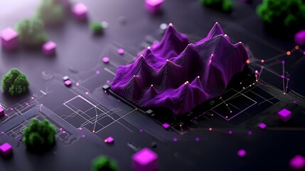 Poster - Captivating purple chart graph on a dark background showcases detailed financial development and trade data visualization