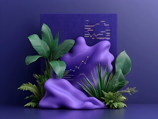 Poster - Striking purple infographic chart on midnight blue backdrop showcasing intricate financial analytics and investment data presentation