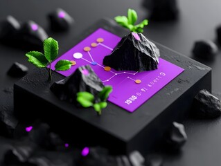 Poster - Sophisticated and Elegant Purple Infographic Chart Displaying Meticulous Three Dimensional Corporate Financial Data Analysis and Visualization for Immersive Business Analytics