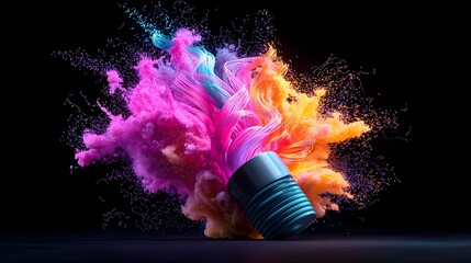 Poster - intense illuminated fibers of various hues twisting and turning on a black background vibrant neon t