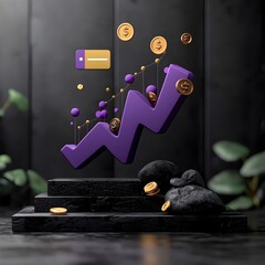 Poster - Ascending Floating Infographic Chart Against Shadowy Backdrop Signifying Corporate Success and Innovation   3D with Minimalist Design and Moody Lighting