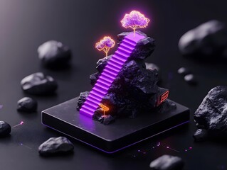 Poster - ascending purple data visualization graph on sleek cyberpunk inspired backdrop symbolizing technolog