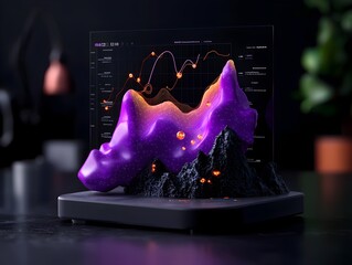 Poster - Sleek Purple Data Visualization Graph on Moody Dark Backdrop with Comprehensive Financial Analytics Display Executive Business Infographic Showcasing Advanced Data Processing