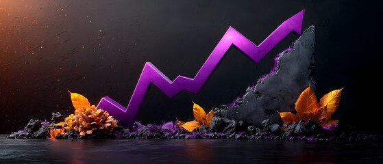Poster - Elegant and Captivating Ascending Purple Line Chart on Moody Dark Surface   Complex 3D Infographic Symbolizing Prosperous Financial Growth and Corporate Styling