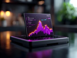 Poster - elevated glossy purple infographic displayed on a dark reflective table surface symbolizing the visu