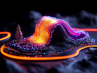 Poster - Mesmerizing fiber optic cables snaking and undulating across a mysterious shadowy black background