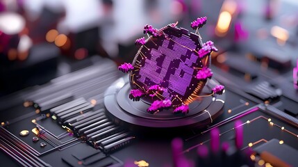 Poster - futuristic purple business graph chart with floating holographic display intricate data visualizatio