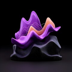 Poster - Captivating violet hued 3D graph chart sculpture with dynamic lines and curves conveying the ebb and flow of economic data within a minimalist shadowy environment