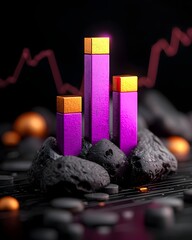 Poster - Emerging Purple Business Graph on Mysterious Dark Background Showcasing Data Analytics and Financial Progress