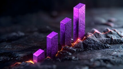 Poster - Ascending Vibrant Purple Business Graph on Shadowy Backdrop Financial Analysis Data Visualization Concept for Modern Corporate Aesthetic and Digital Presentation