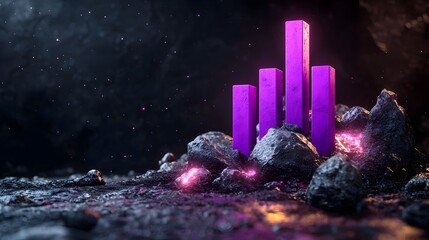 Poster - streamlined and minimalist purple graph chart displayed on a dark moody setting with an empty negati