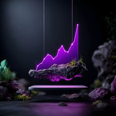 Poster - sleek minimalist purple line graph suspended in a somber atmospheric setting with a faint mockup are
