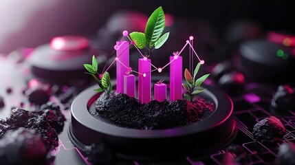 Poster - dynamic growing business chart on minimalist dark background depicting financial success trade conce