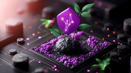 Poster - striking purple business chart with a 3d rendering showcasing financial growth and trade concepts in