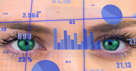 Poster - Image of data processing over close up of woman's eye