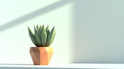 Poster - A minimalistic geometric plant in a pot, showcasing modern design and tranquility.