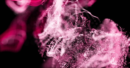 Poster - Abstract image of pink and white particles swirling in dark background