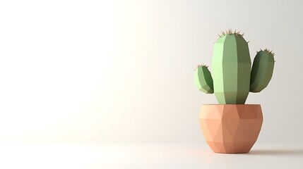 Poster - A low-poly cactus in a geometric pot on a minimalist background.