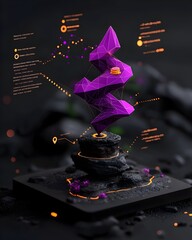 Poster - Intricate Futuristic 3D Purple Infographic Chart Emerging from a Dramatic Dark Environment Sleek Visualization of Financial Success and Business Growth Cyberpunk Inspired Modern Digital Design