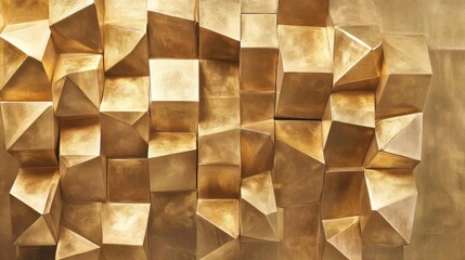 Poster - A visually captivating arrangement of golden cubes in a 3D pattern, showcasing depth, shine, and contrast.