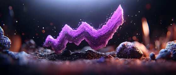Poster - Soaring Purple Infographic Chart Depicting Financial Growth and Innovation in a Retrofuturistic Atmospheric Environment with 3D CGI Textures and Dynamic Composition