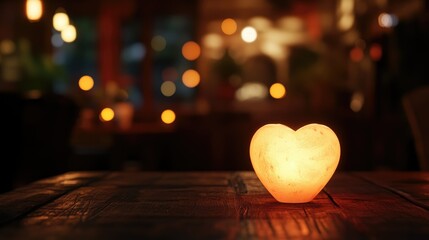 Poster - A warm and cozy scene with glowing bulbs against a blurred bokeh background, placed on a rustic wooden table, creating a peaceful, intimate atmosphere.