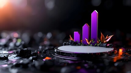 Poster - polished purple financial chart graph on dark background with blank zone showcasing economic success