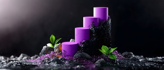 Poster - conceptual purple organizational diagram scaling dark foundation with blank area symbolic visualizat